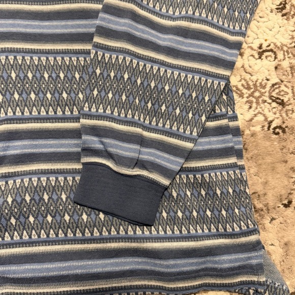 Honors Vintage Mens Large Blue Geometric Diamond Striped Long Sleeve Polo Shirt - Picture 5 of 10